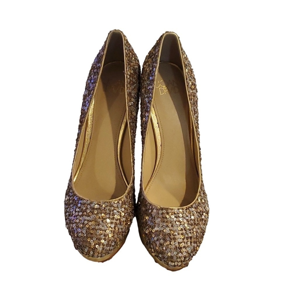 SALE Joan & David Metallic Gold Sequined Beaded Platformed High Heels Si…